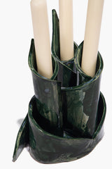 CERAMIC TRIPLE CANDLESTICK HOLDER | FOREST GLAZE